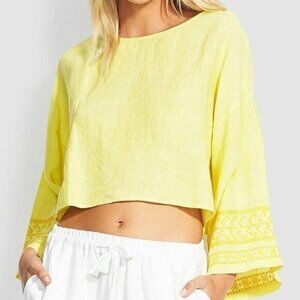 🌻Seafolly Brightfolk Yellow Embroidered Linen Top Size XS/S {NEW WITH TAGS!}.